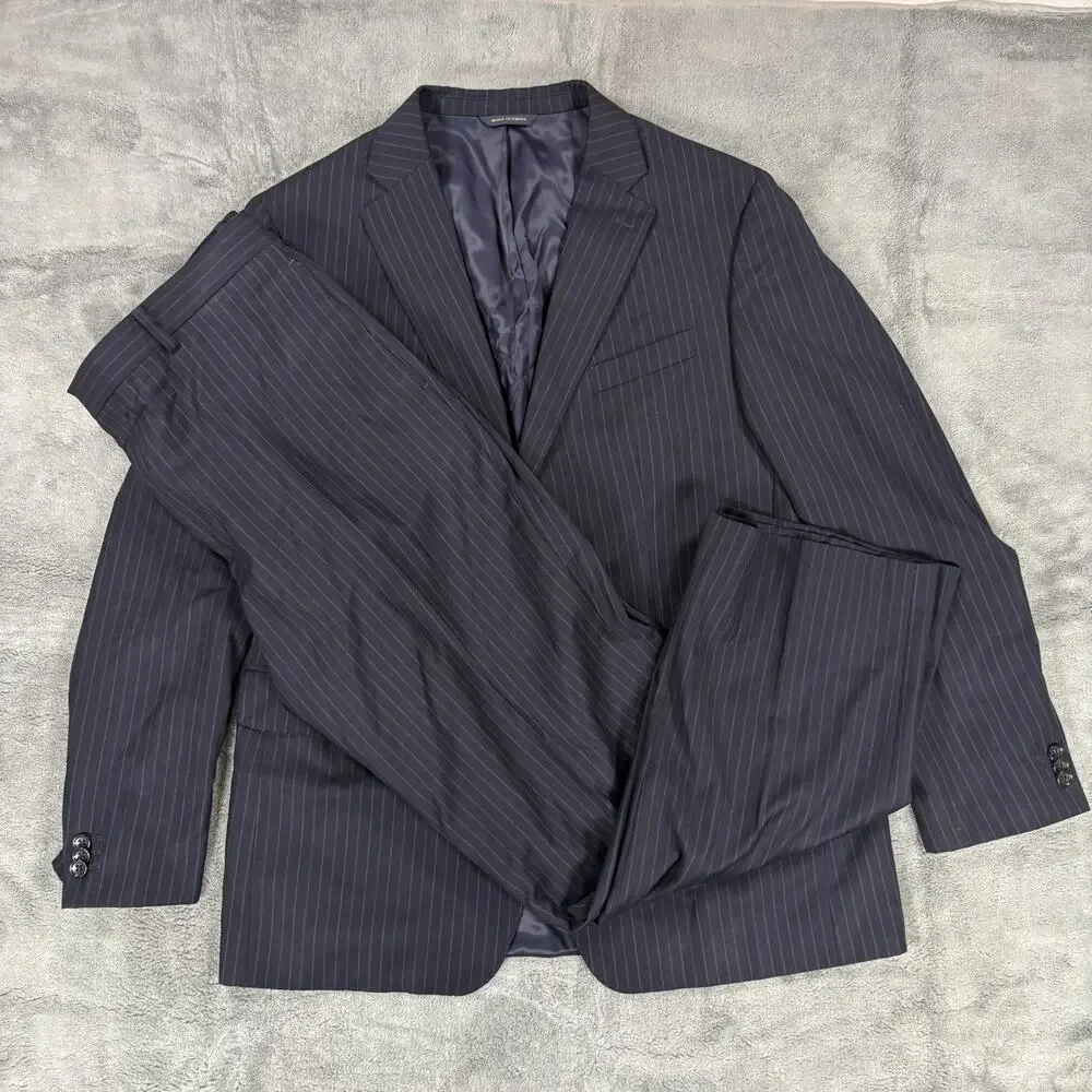 Banana Republic Modern Fit Suit 36 42 Navy Blue Pinstripe Jacket Pants Wool